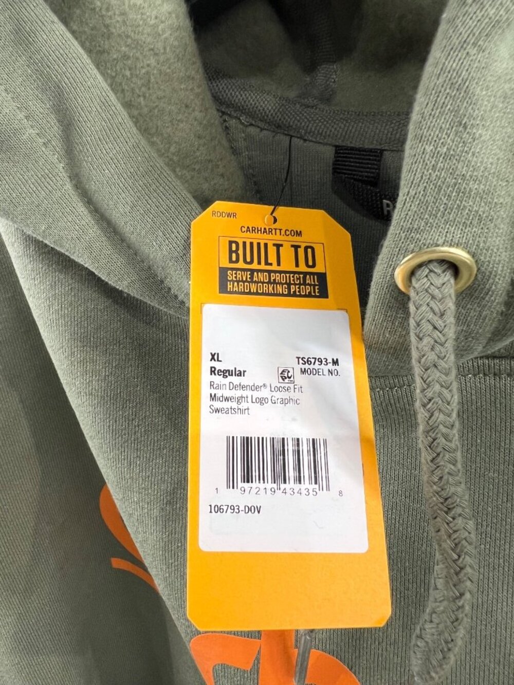 Men's Carhartt Rain Defender Loose Fit Midweight Graphic Hoodie XL Dusty Olive - Picture 4 of 7